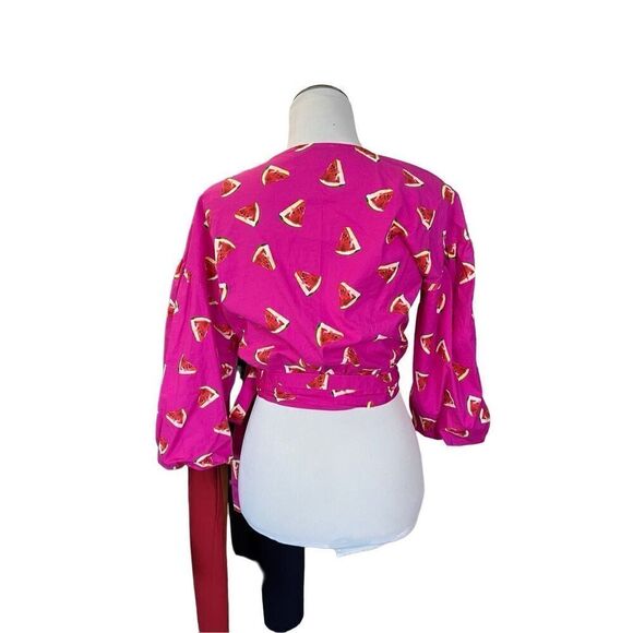 Color Me Courtney Emily Watermelon Print Wrap Blouse Size S - Picture 3 of 8